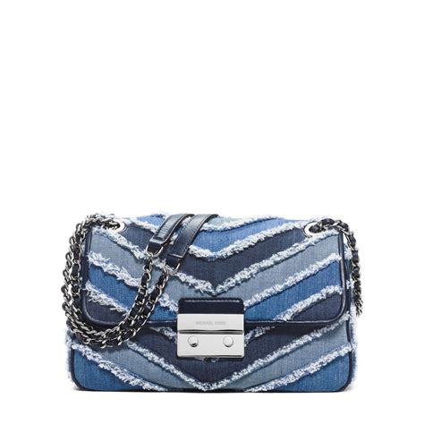 michael kors sloan large denim chevron shoulder bag|Michael Kors sloan crossbody.